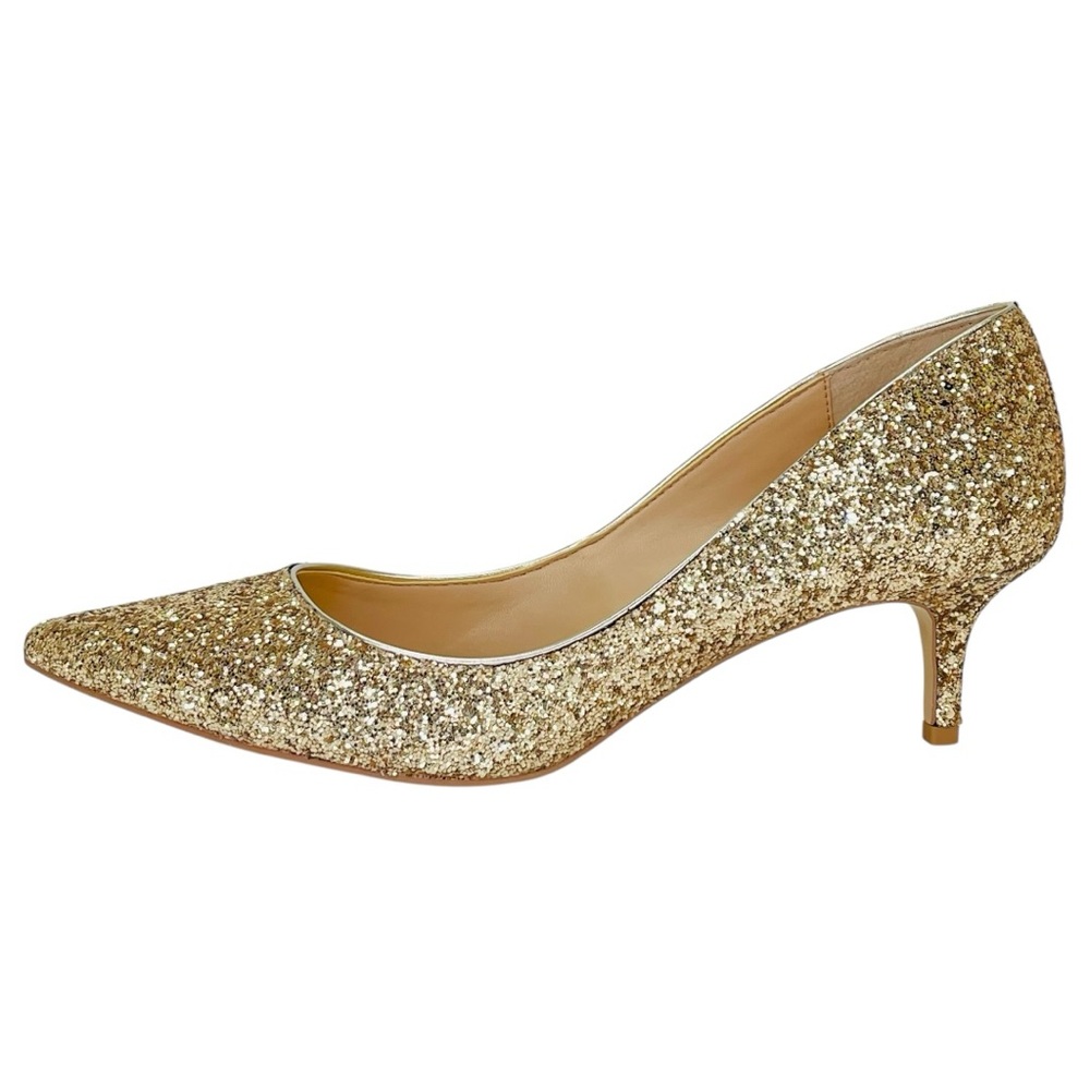 Jewel Badgley Mischka Royalty Gold Chunky Shimmer Womens Heels Size 10M - Picture 3 of 12